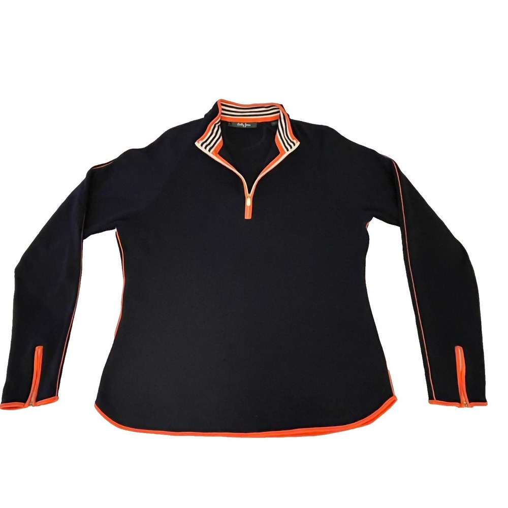 Bobby Jones Mens XL Navy Orange Pima Cotton Quarter Zip Pullover Golf Sweater
